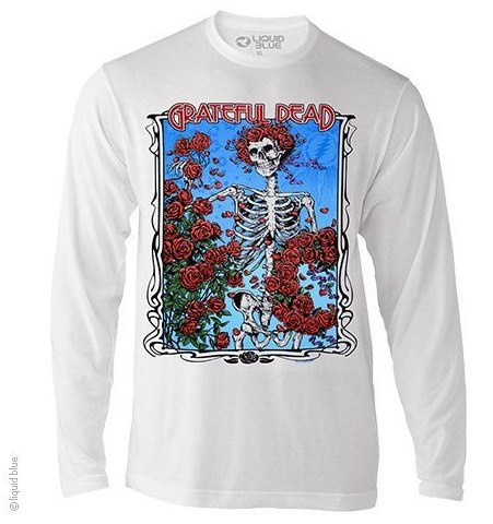 Grateful Dead - Bertha with Wheel and Roses White Long Sleeve Shirt
