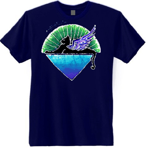 Jerry Garcia - Winged Cat Art Navy T Shirt